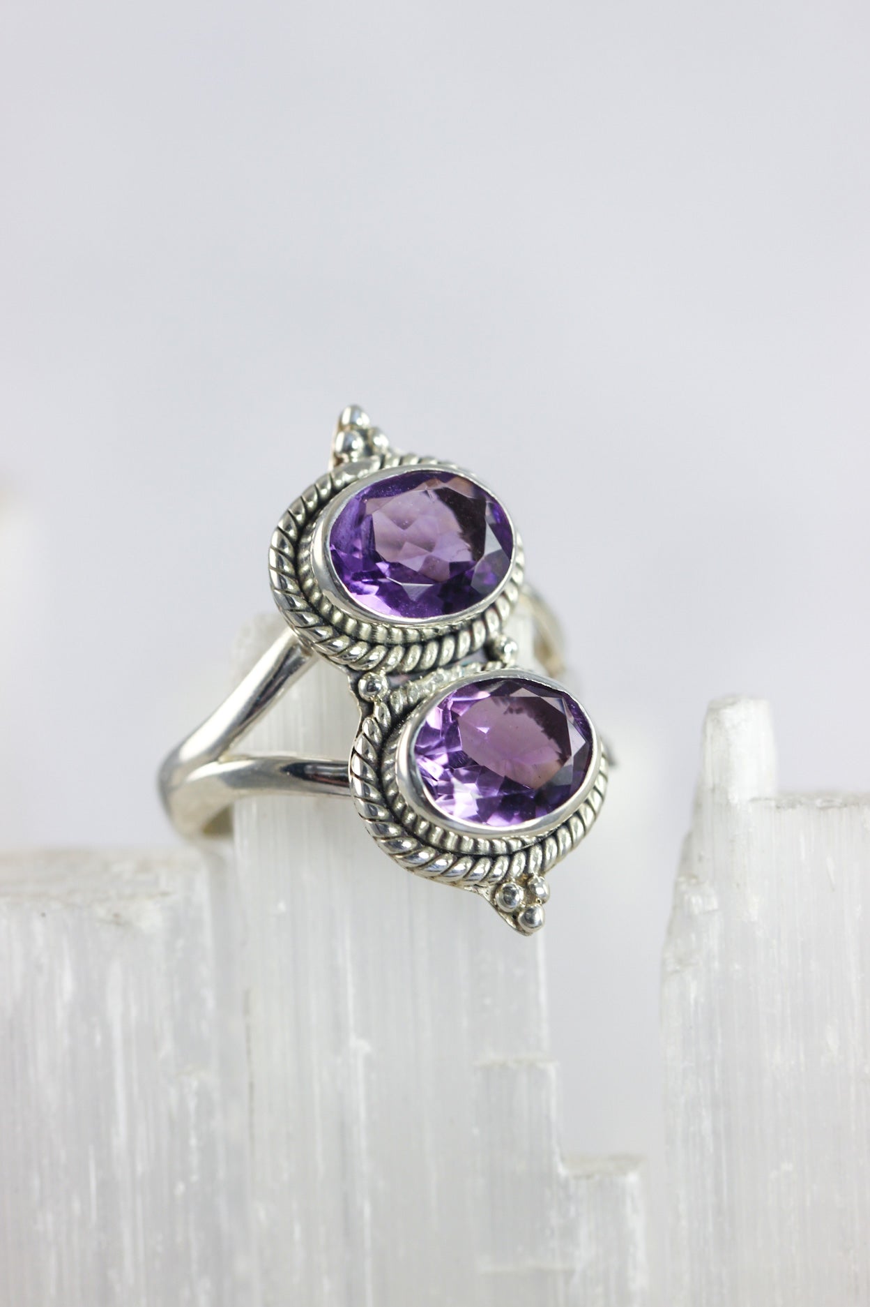 Amethyst Two Stone Ring