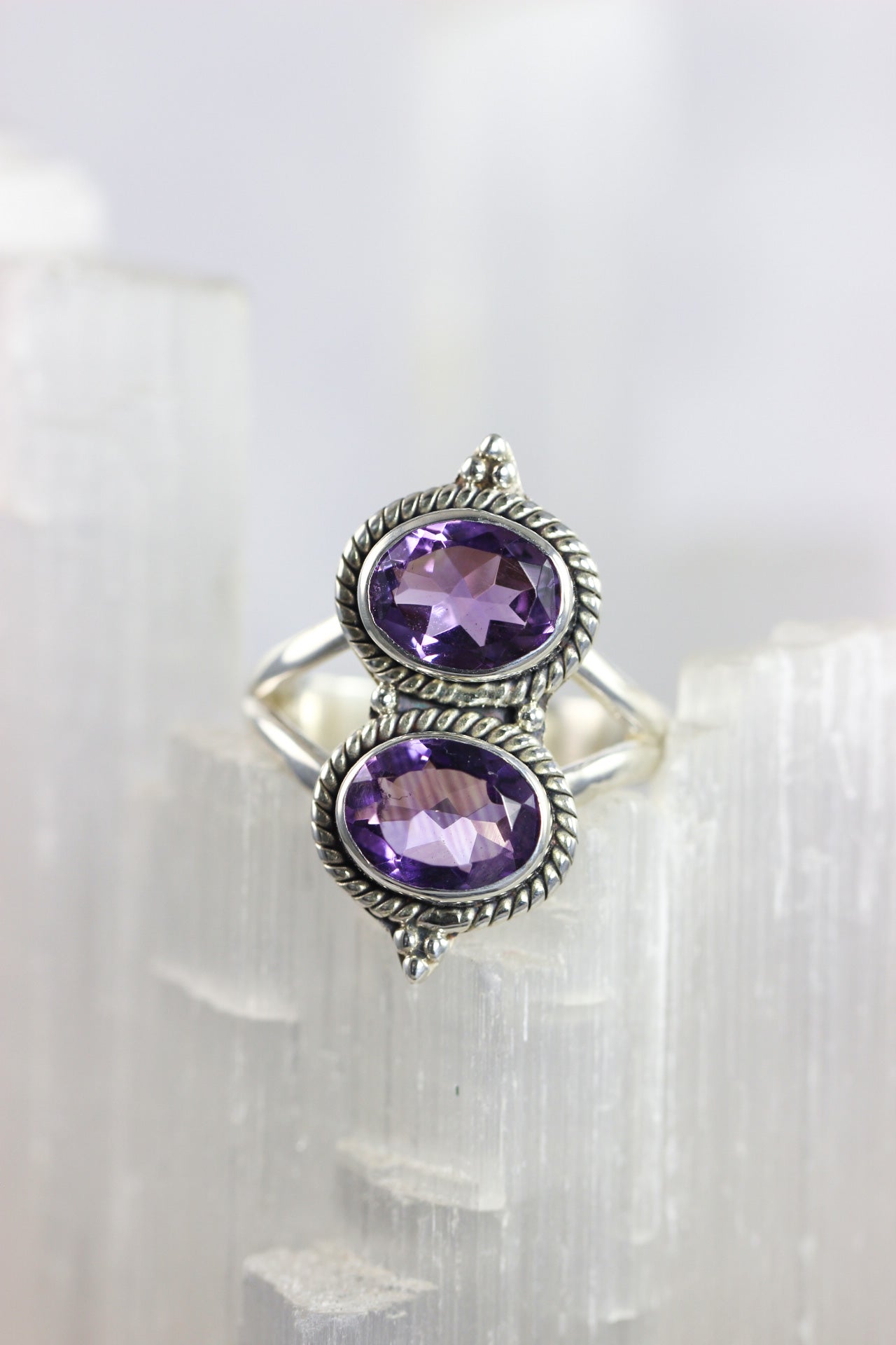 Amethyst Two Stone Ring