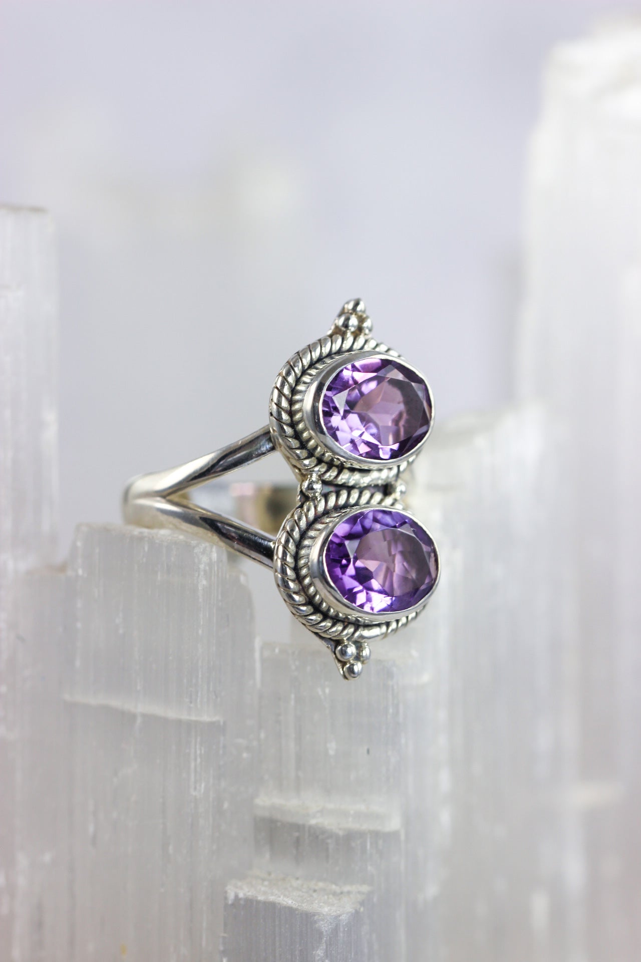 Amethyst Two Stone Ring