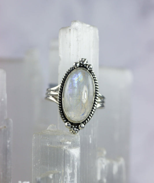 Rainbow Moonstone Oval Cab Ring