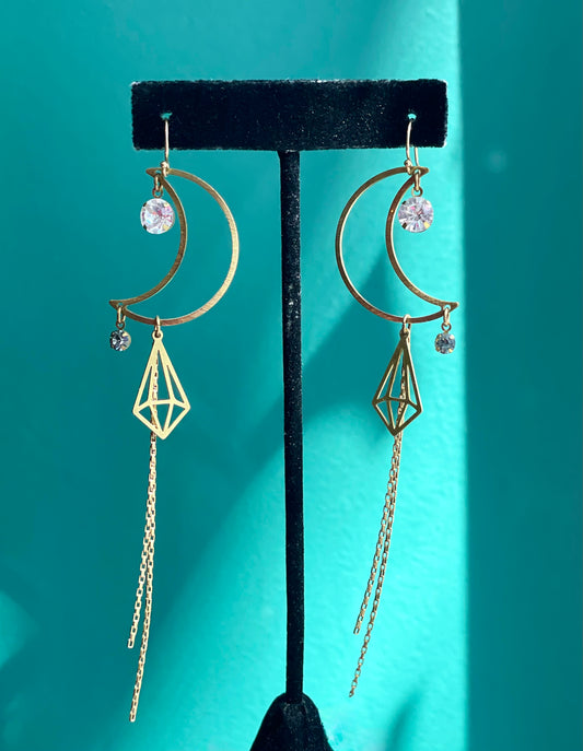 Sparkly Brass Moon Earrings