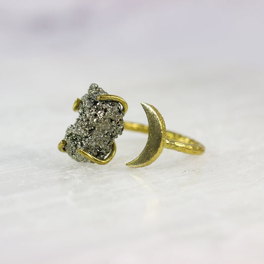 Pyrite Druzy Moon Ring