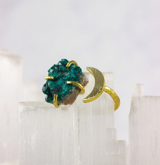 Dioptase Druzy Moon Ring