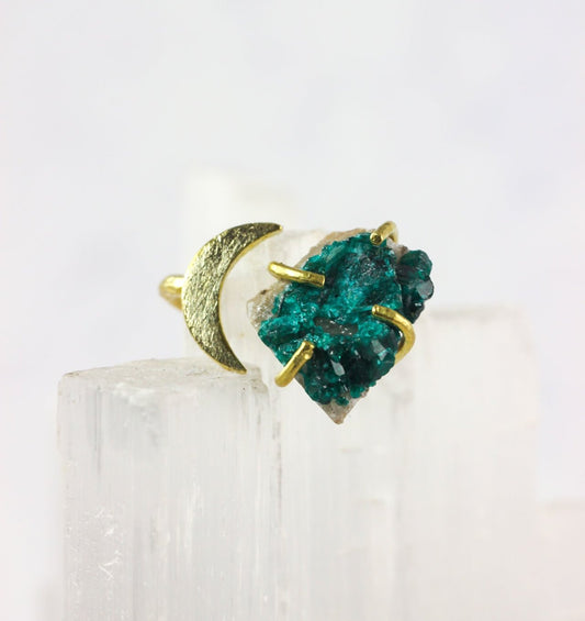 Dioptase Druzy Moon Ring