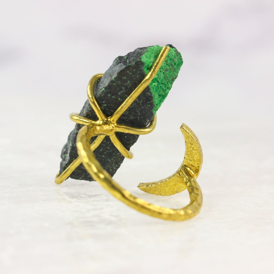 Uvarovite Crystal Moon Ring