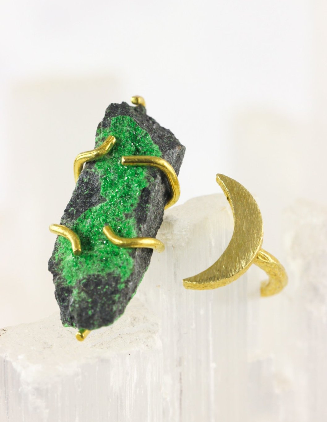 Uvarovite Crystal Moon Ring