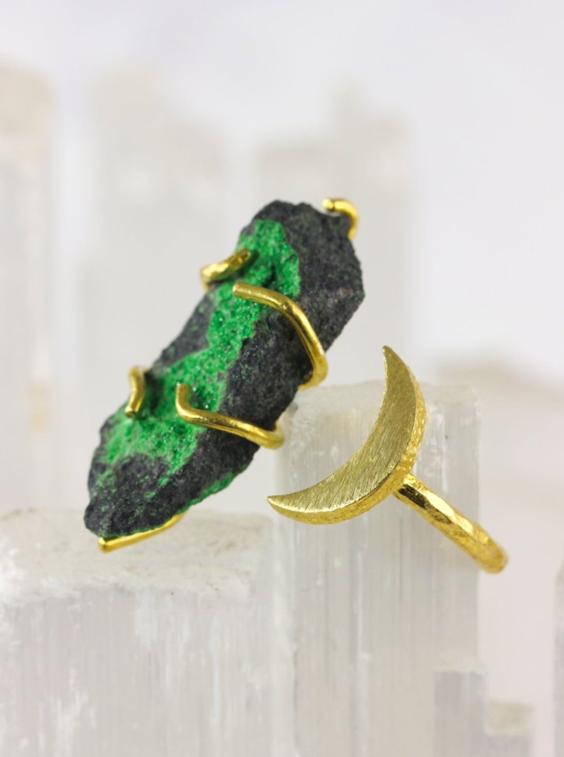 Uvarovite Crystal Moon Ring