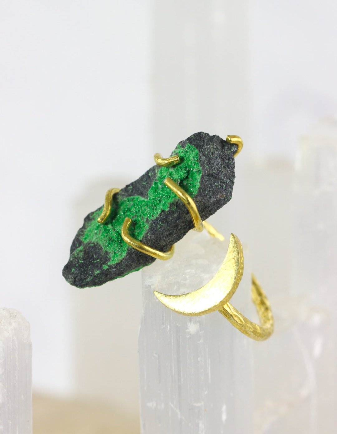 Uvarovite Crystal Moon Ring