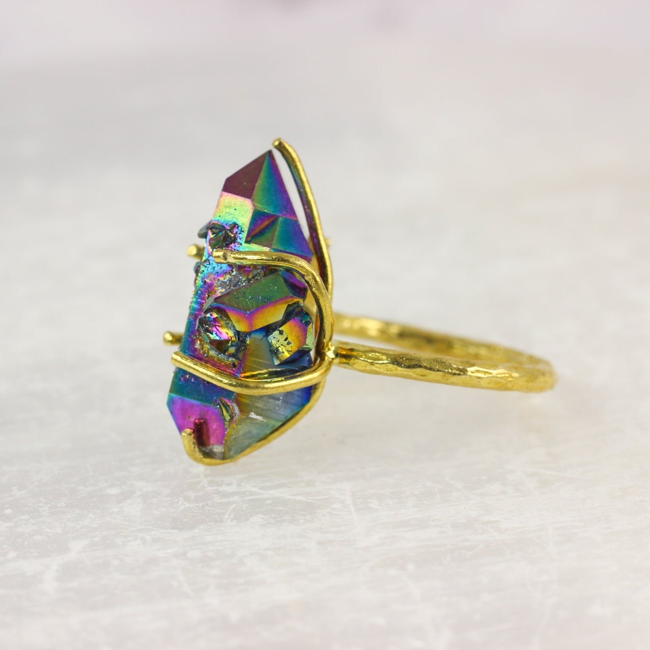 Titanium Quartz Crystal Moon Ring