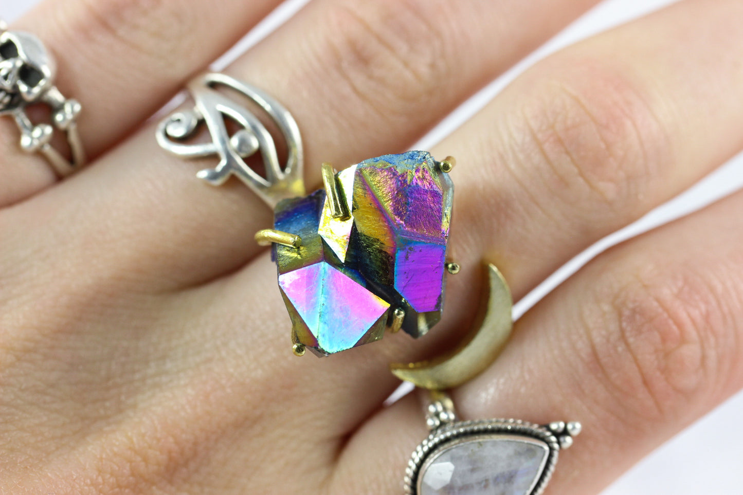 Titanium Quartz Moon Ring