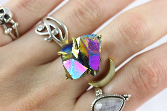 Titanium Quartz Moon Ring