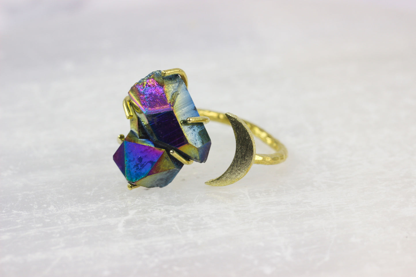 Titanium Quartz Moon Ring