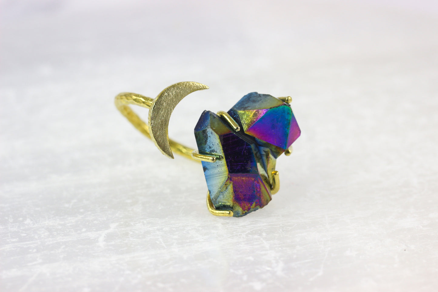 Titanium Quartz Moon Ring