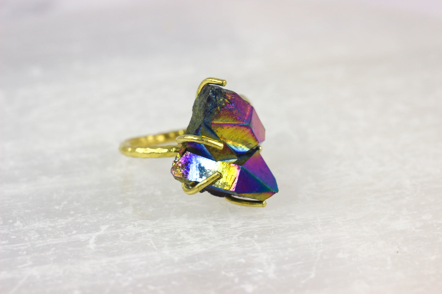 Titanium Quartz Moon Ring