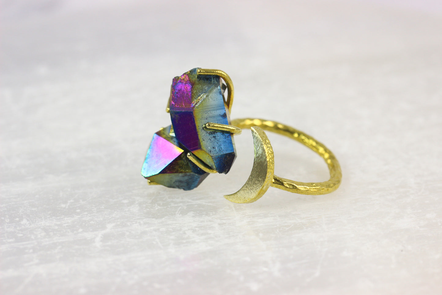 Titanium Quartz Moon Ring