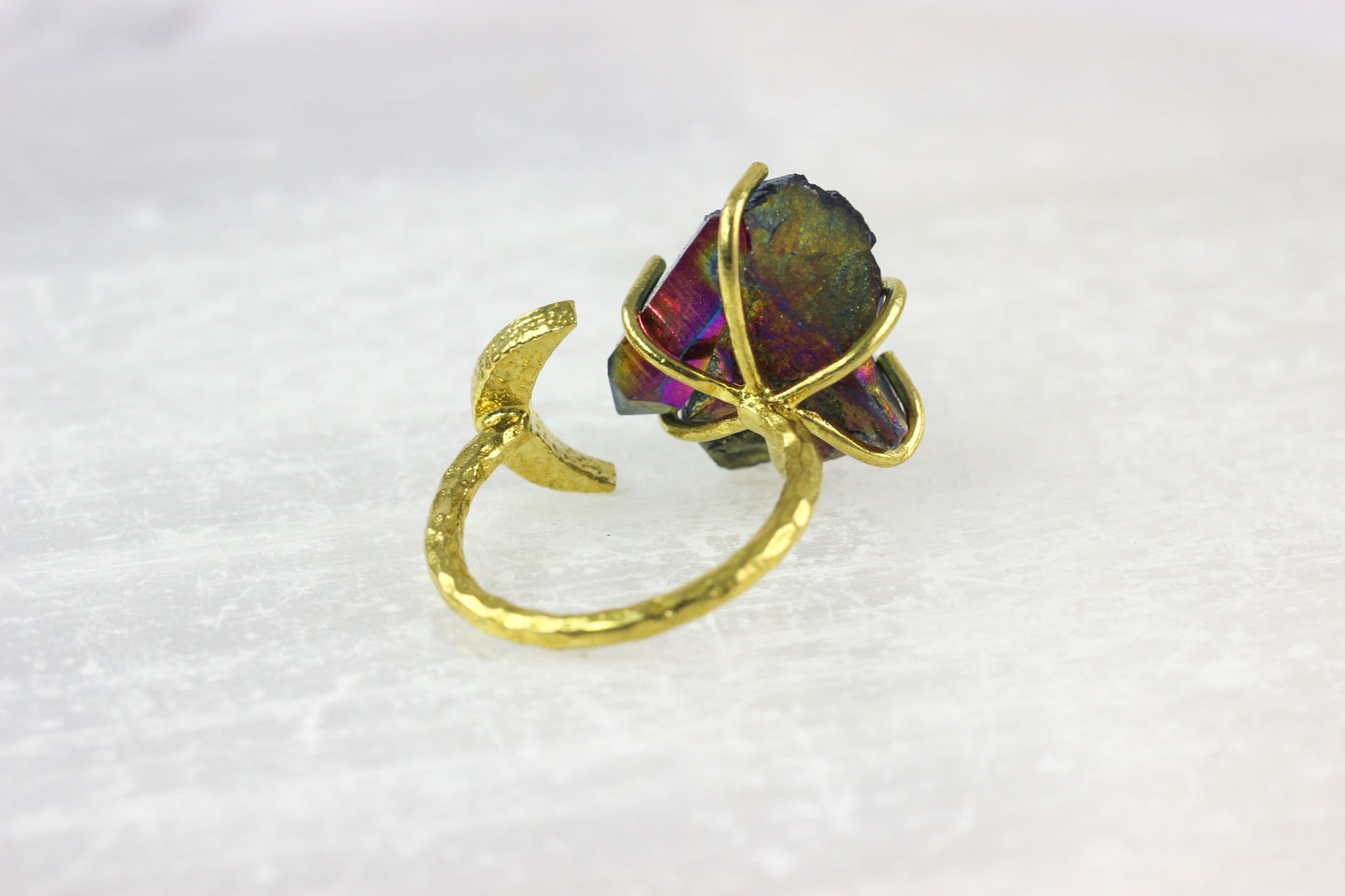 Titanium Quartz Moon Ring