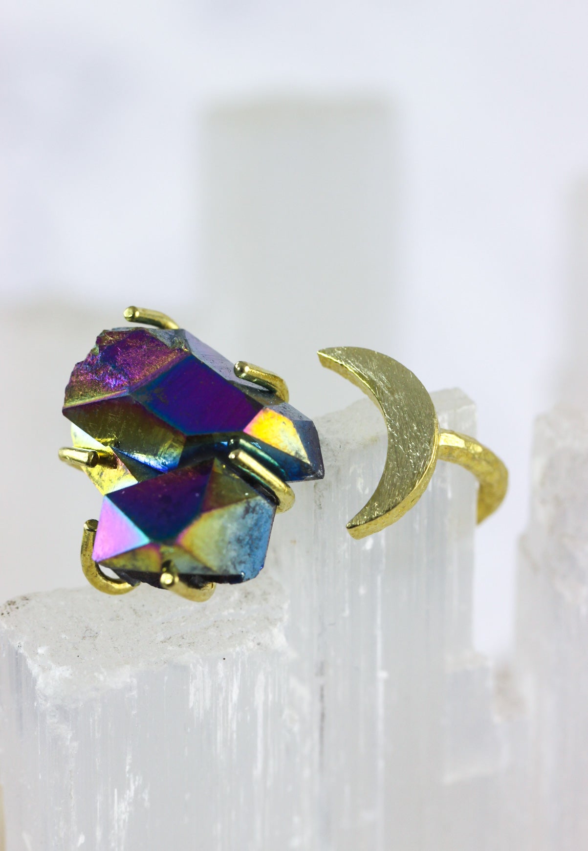 Titanium Quartz Moon Ring