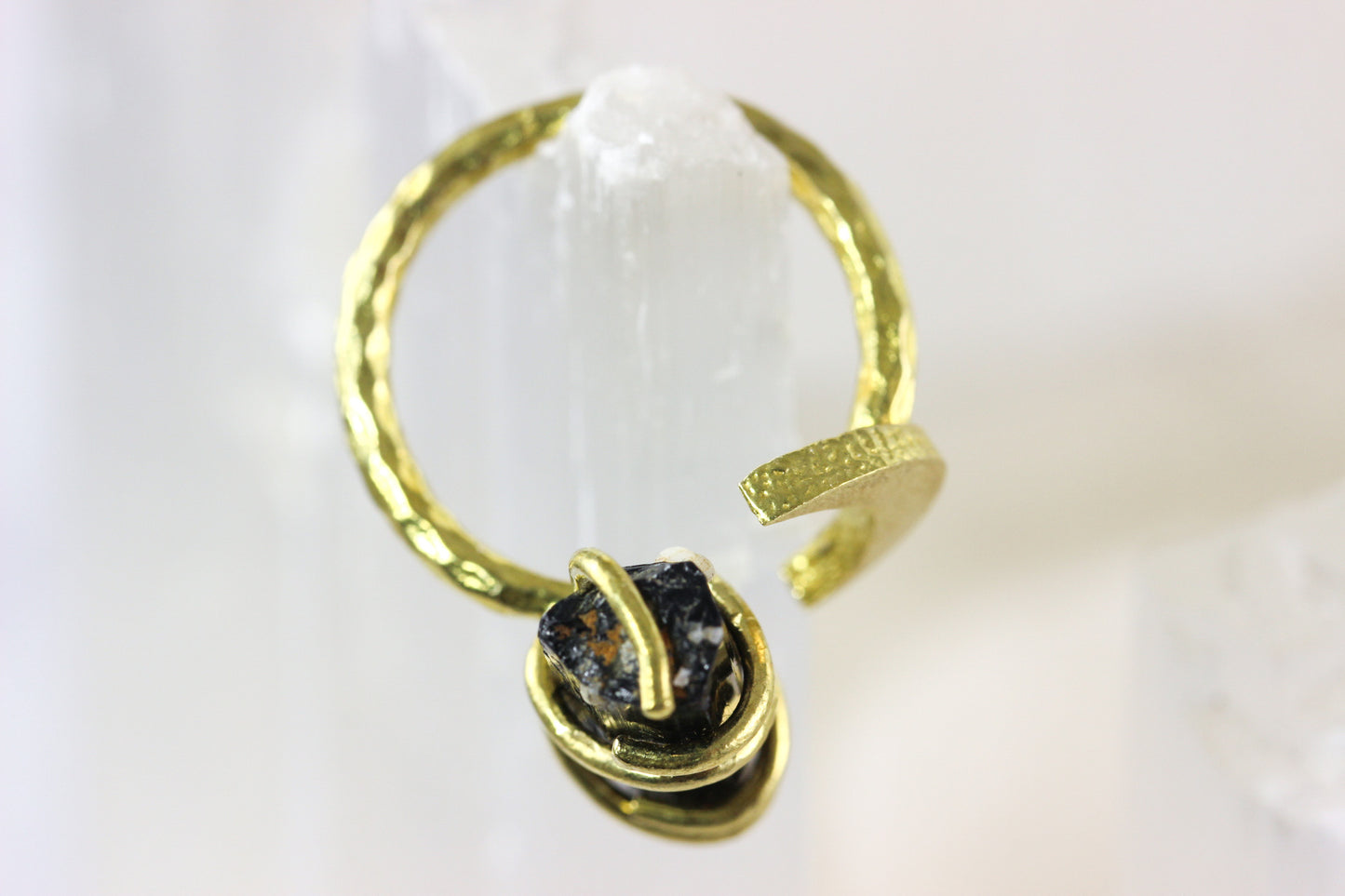 Black Tourmaline Crystal Moon Ring