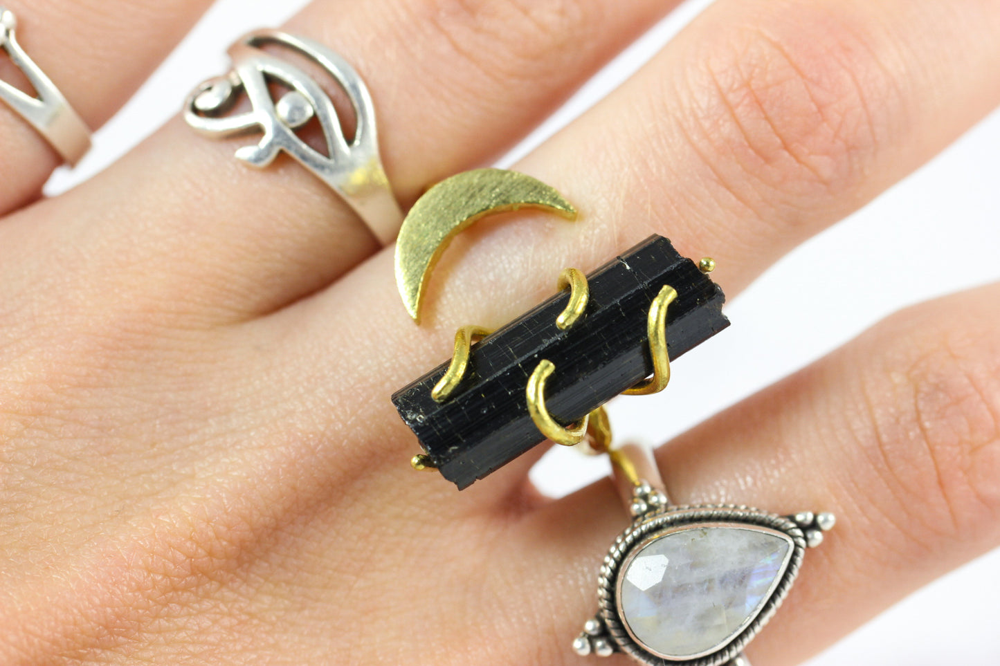 Black Tourmaline Moon Ring