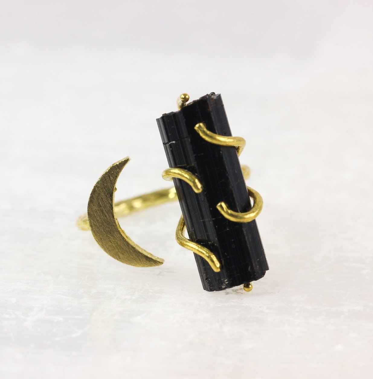 Black Tourmaline Moon Ring