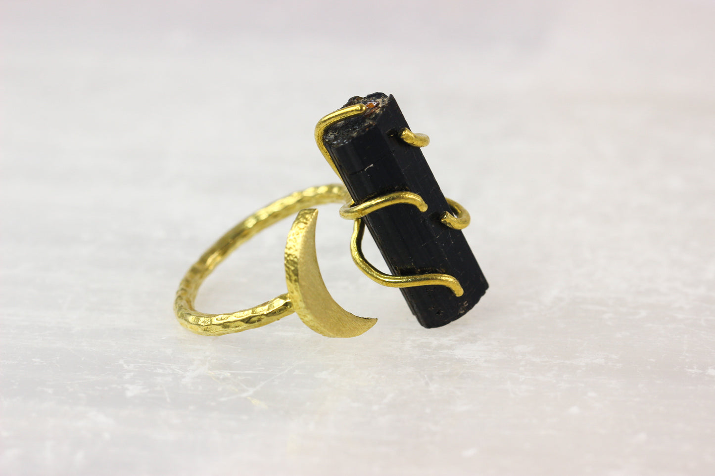 Black Tourmaline Moon Ring