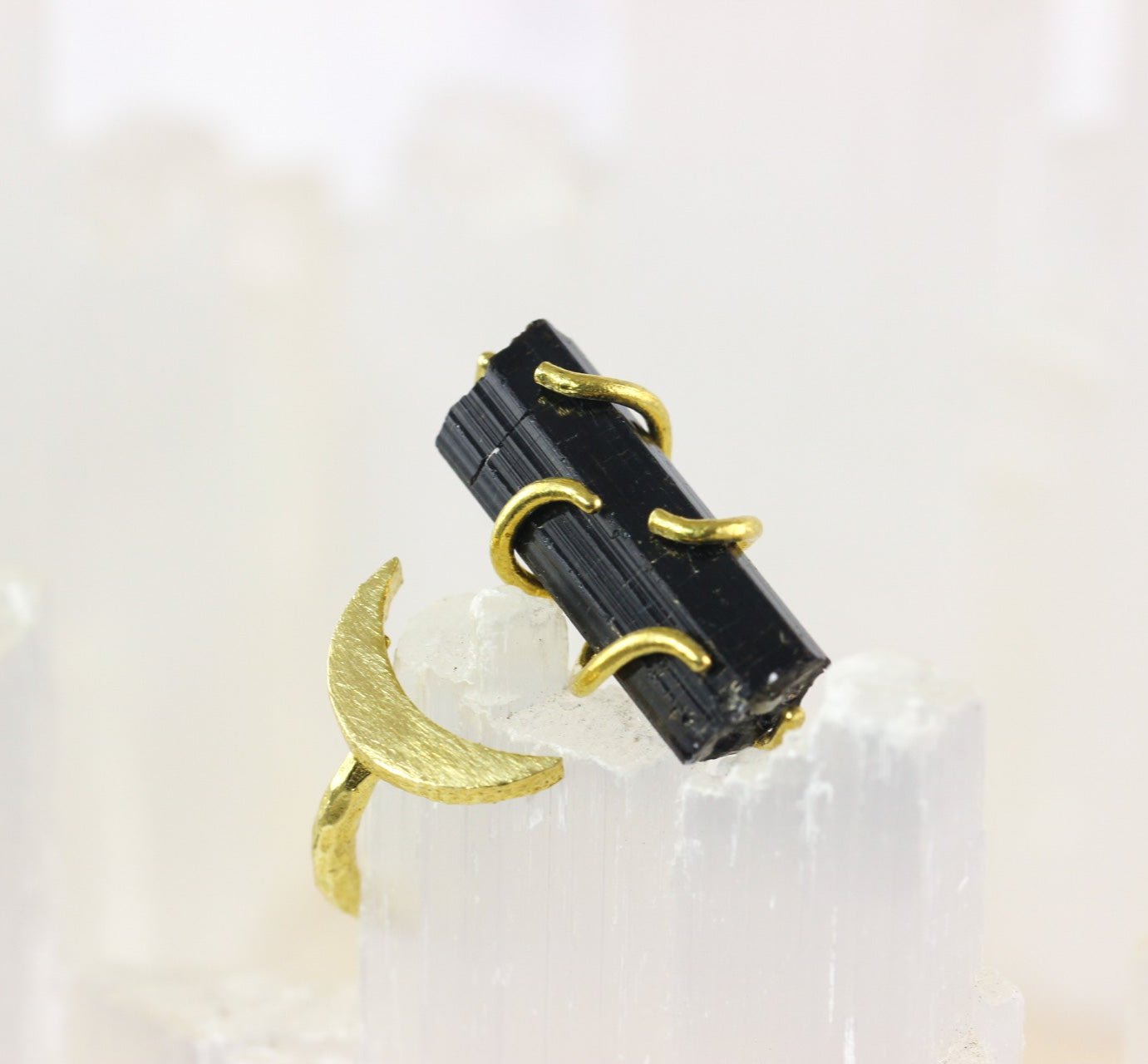 Black Tourmaline Moon Ring