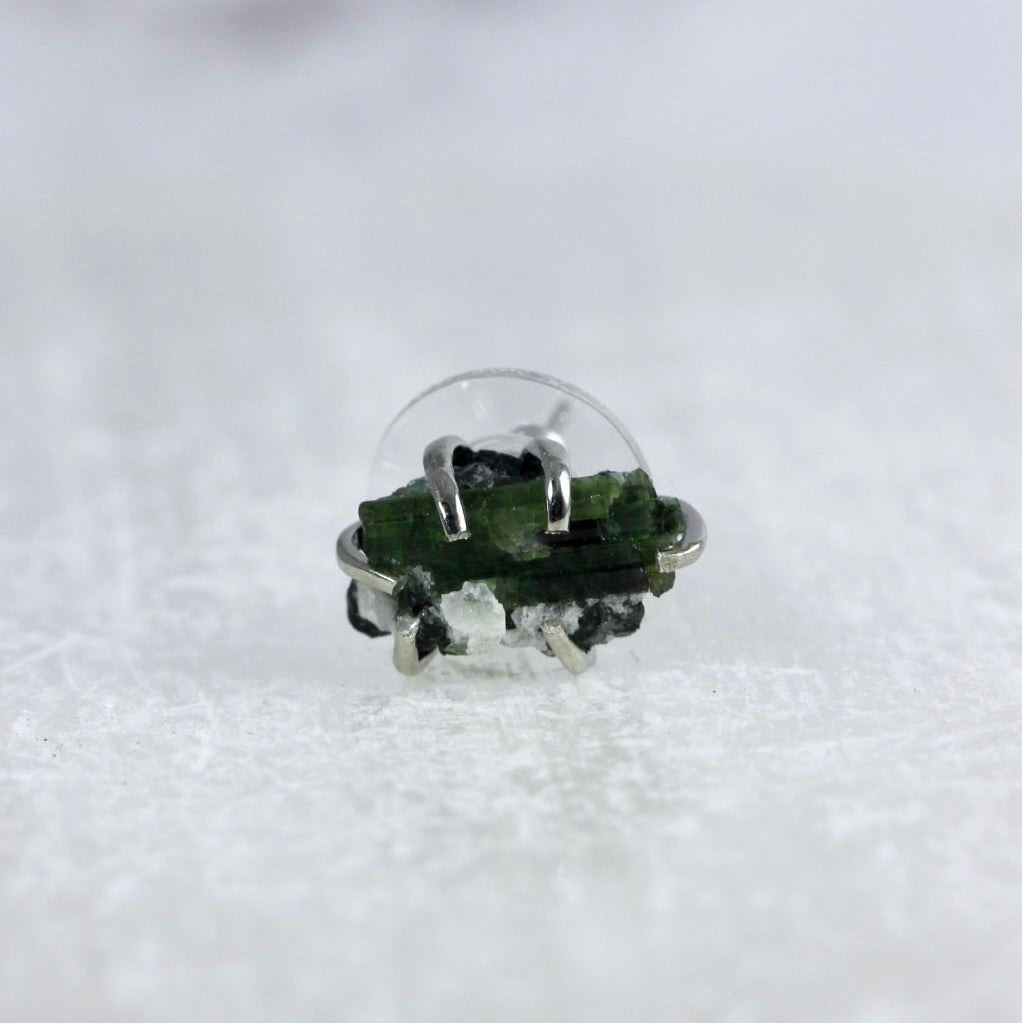 Green Tourmaline Raw Crystal Studs