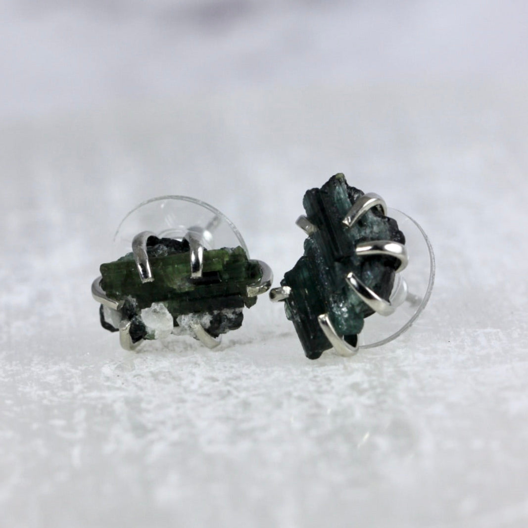 Green Tourmaline Raw Crystal Studs