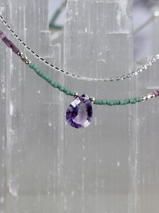 Amethyst Silver Layered Necklace