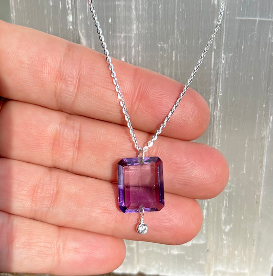 Bi Colored Amethyst Emerald Cut CZ Necklace