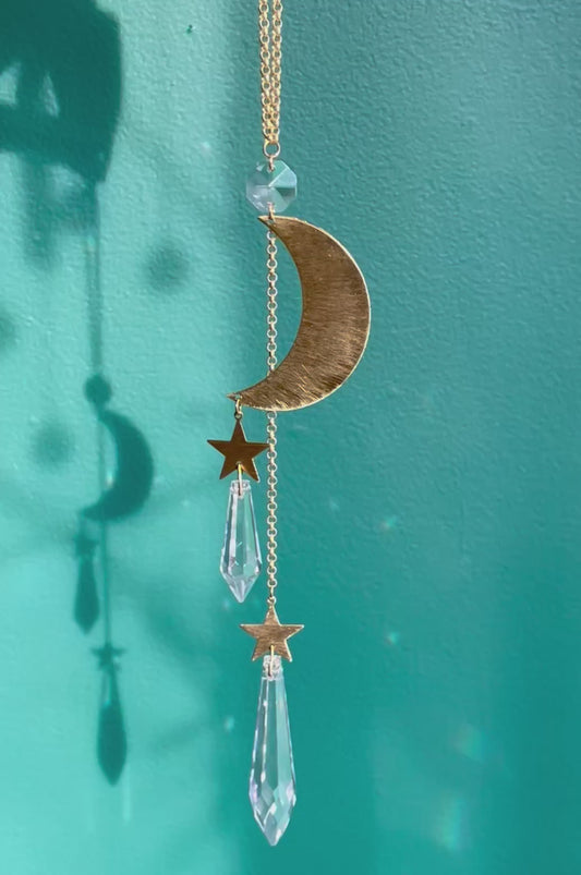 Brass Moon & Stars Sun Catcher