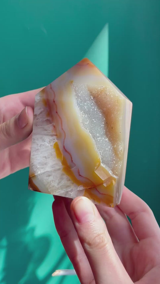 Orange and White Agate Druzy Point