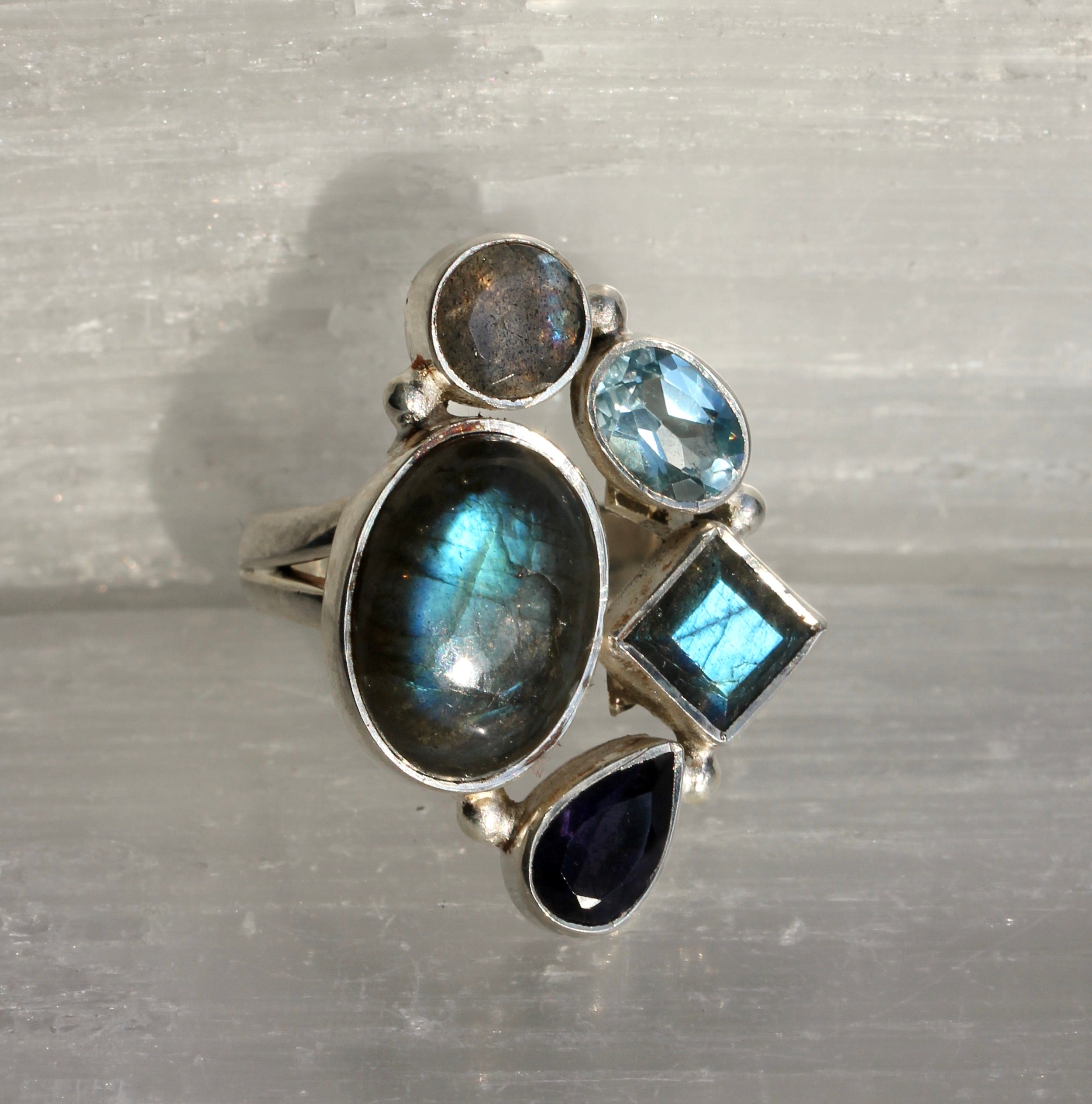 Labradorite Blue Topaz Iolite Statement Ring