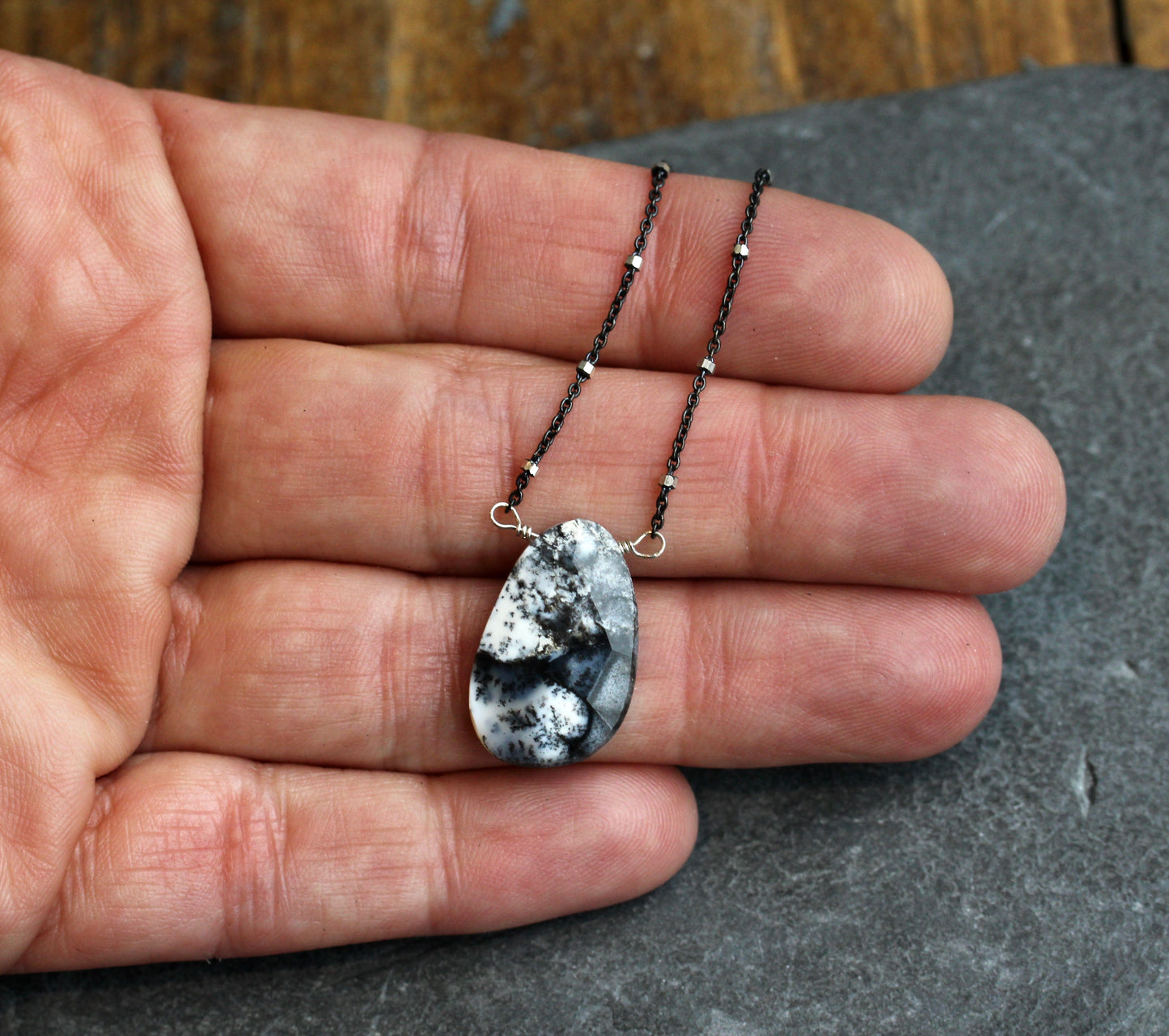 Dendritic Opal Oxidized Silver Necklace