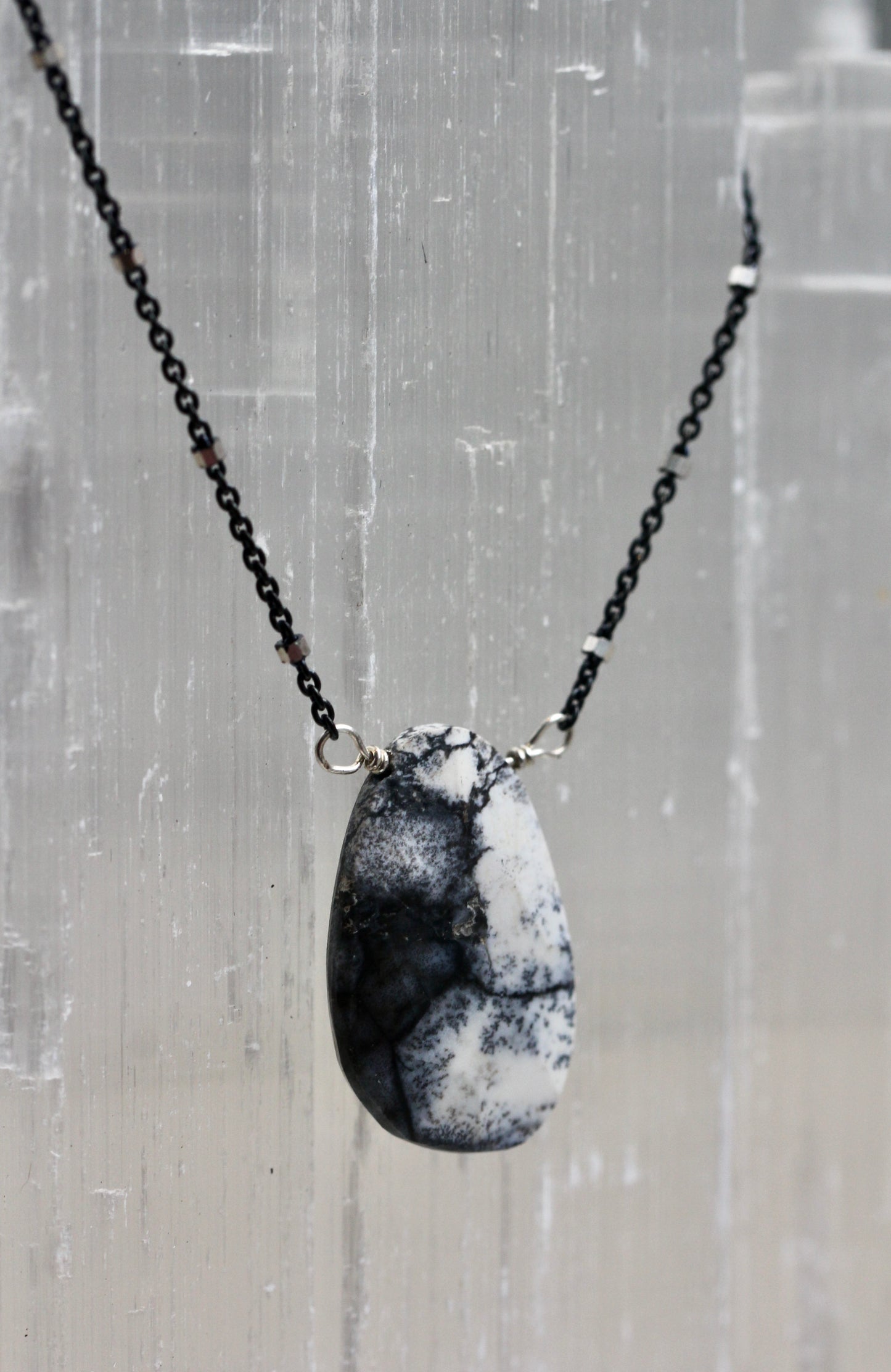 Dendritic Opal Oxidized Silver Necklace