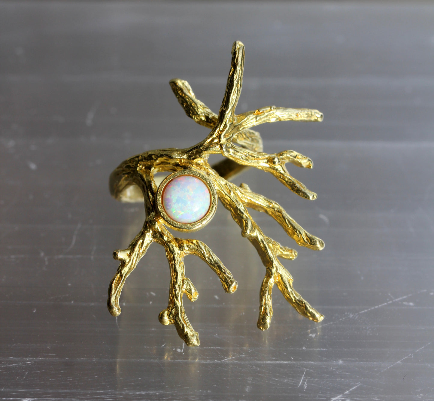 Created Opal Brass Branch Ring