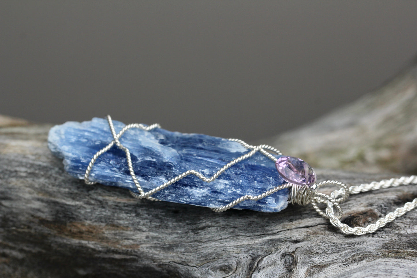 Rough Kyanite Pendant with Amethyst