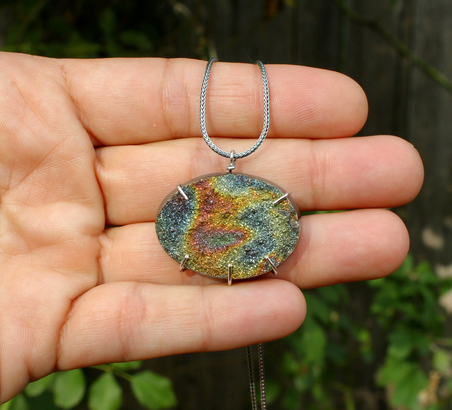 Rainbow Pyrite Oval Cab Necklace