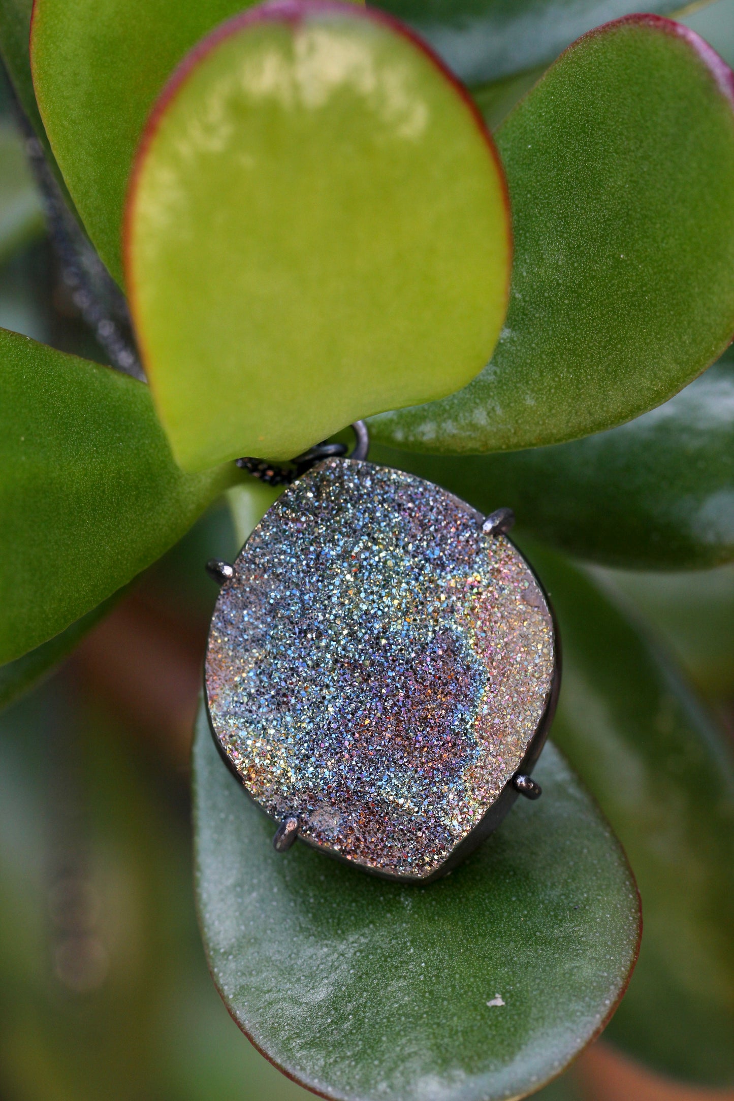 Rainbow Pyrite Oxidized Silver Necklace