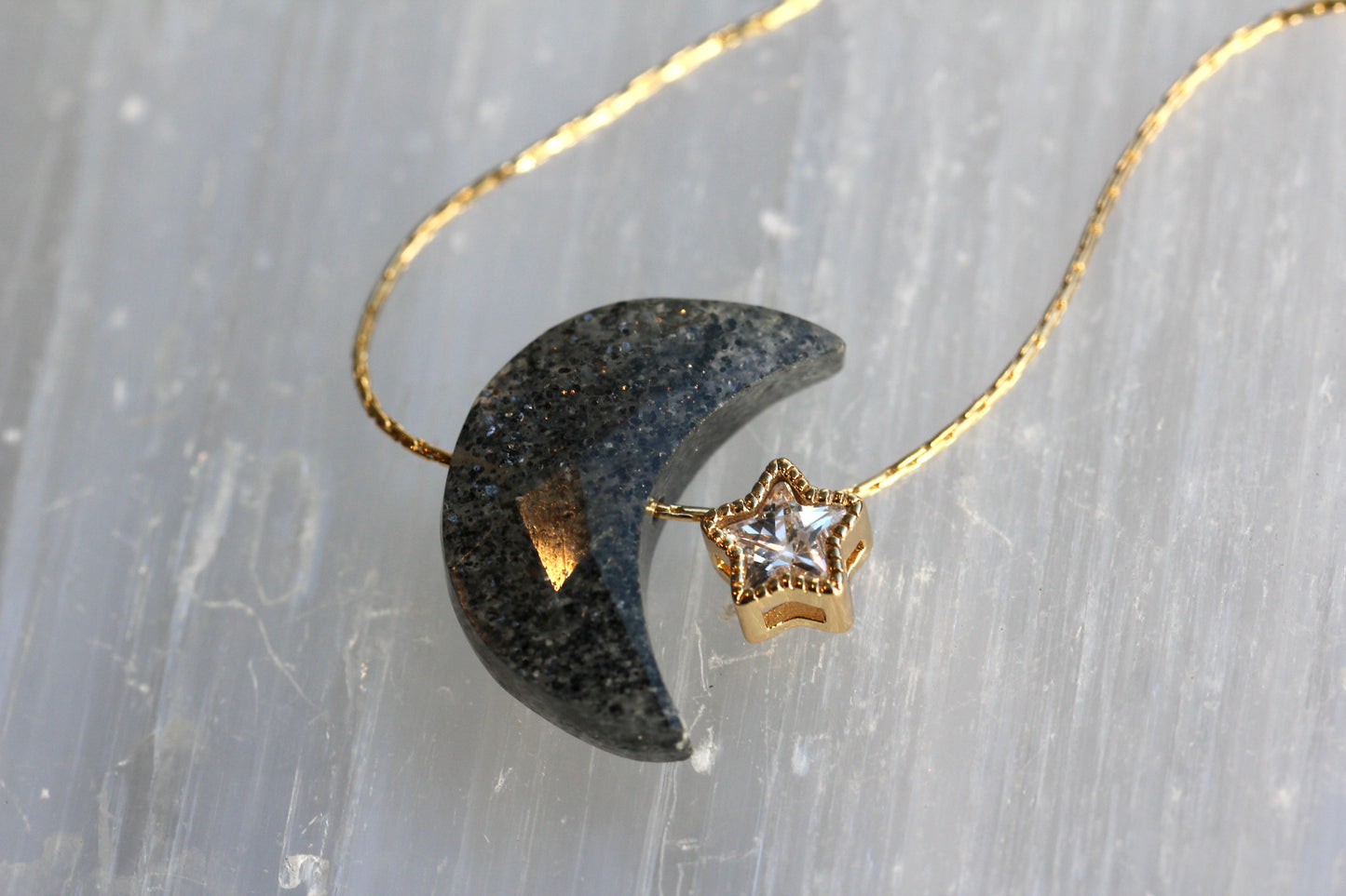 Black Sunstone Moon Star Necklace