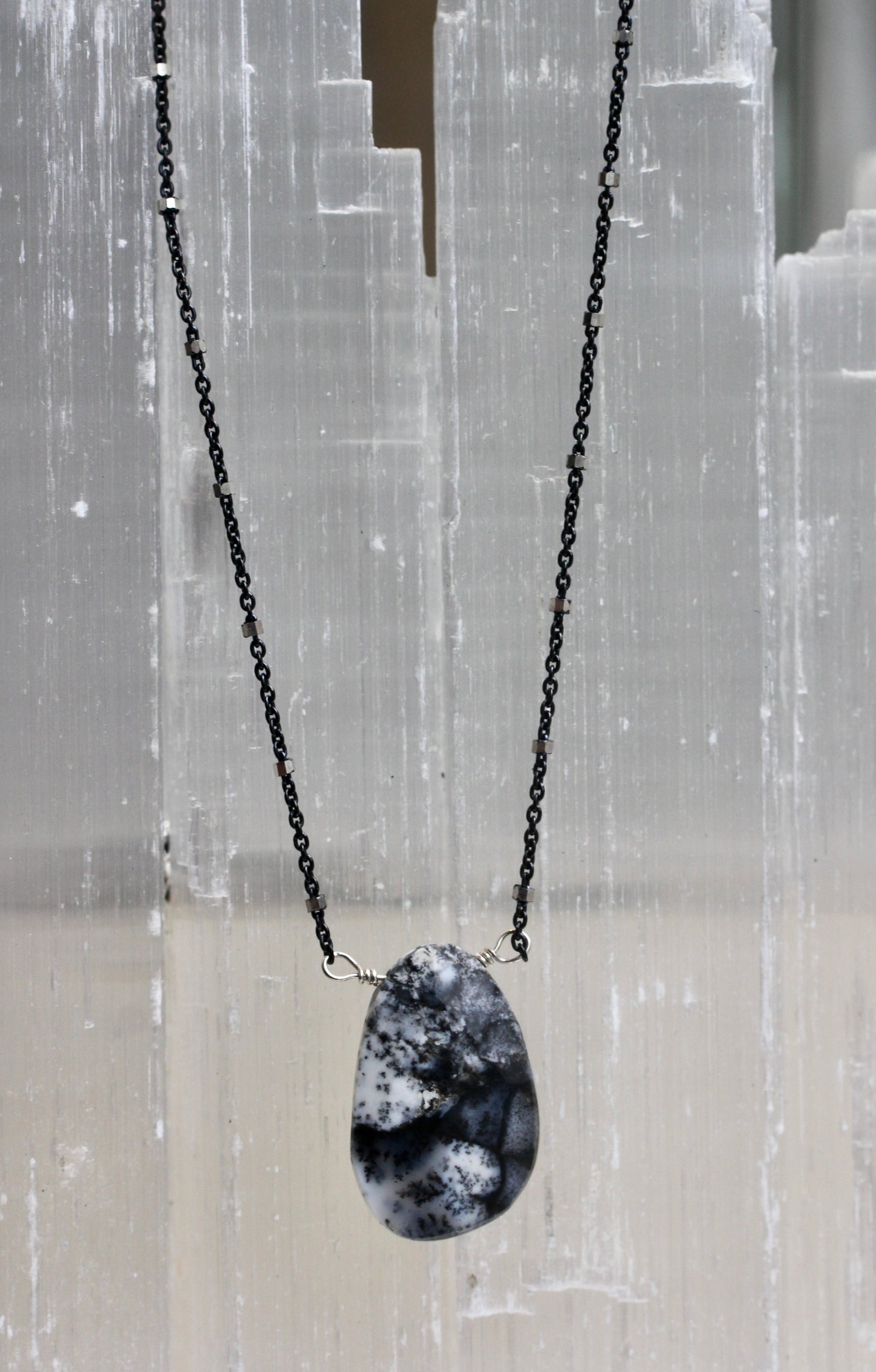 Dendritic Opal Oxidized Silver Necklace