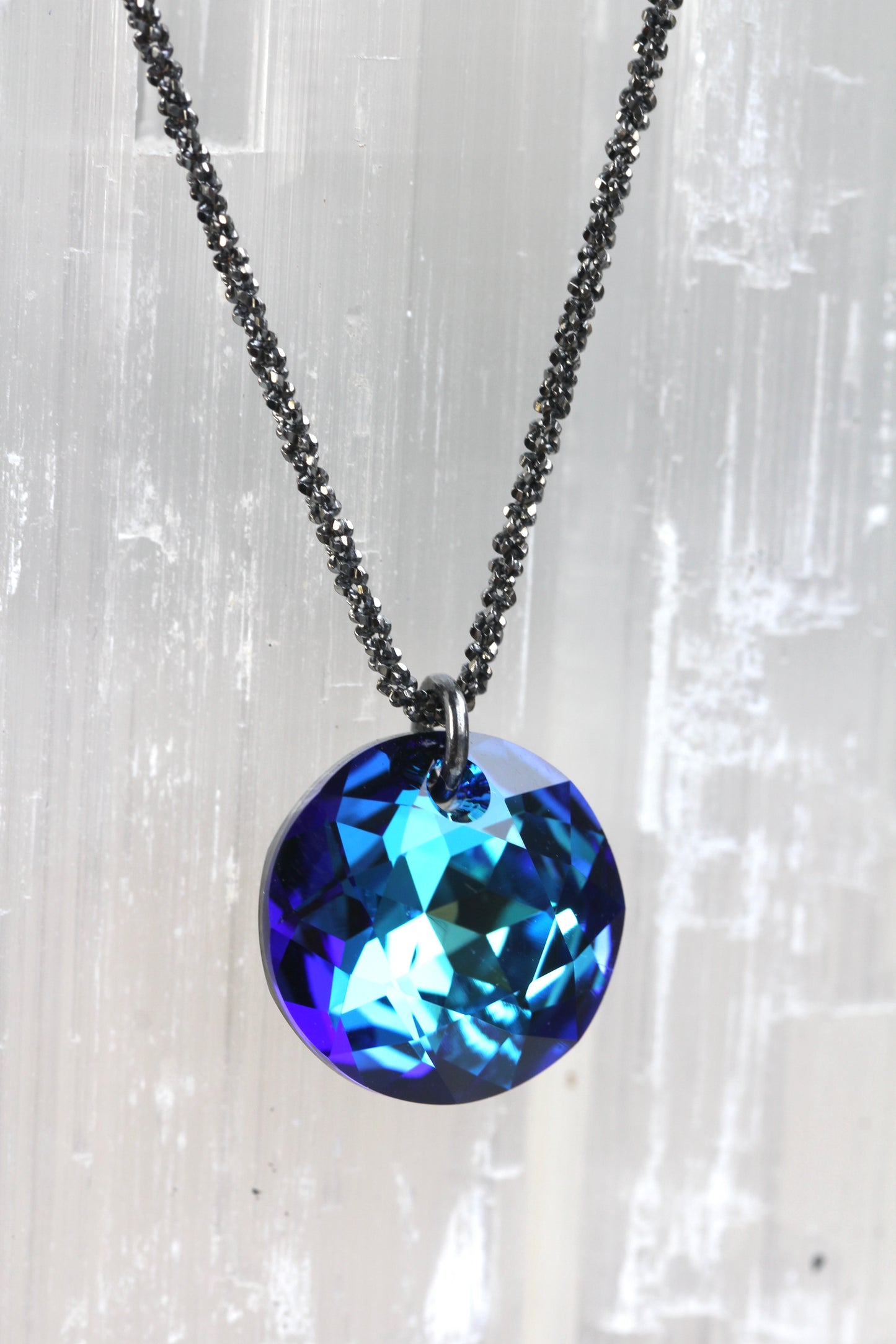 Bermuda Blue Austrian Crystal Dime Drop Necklace