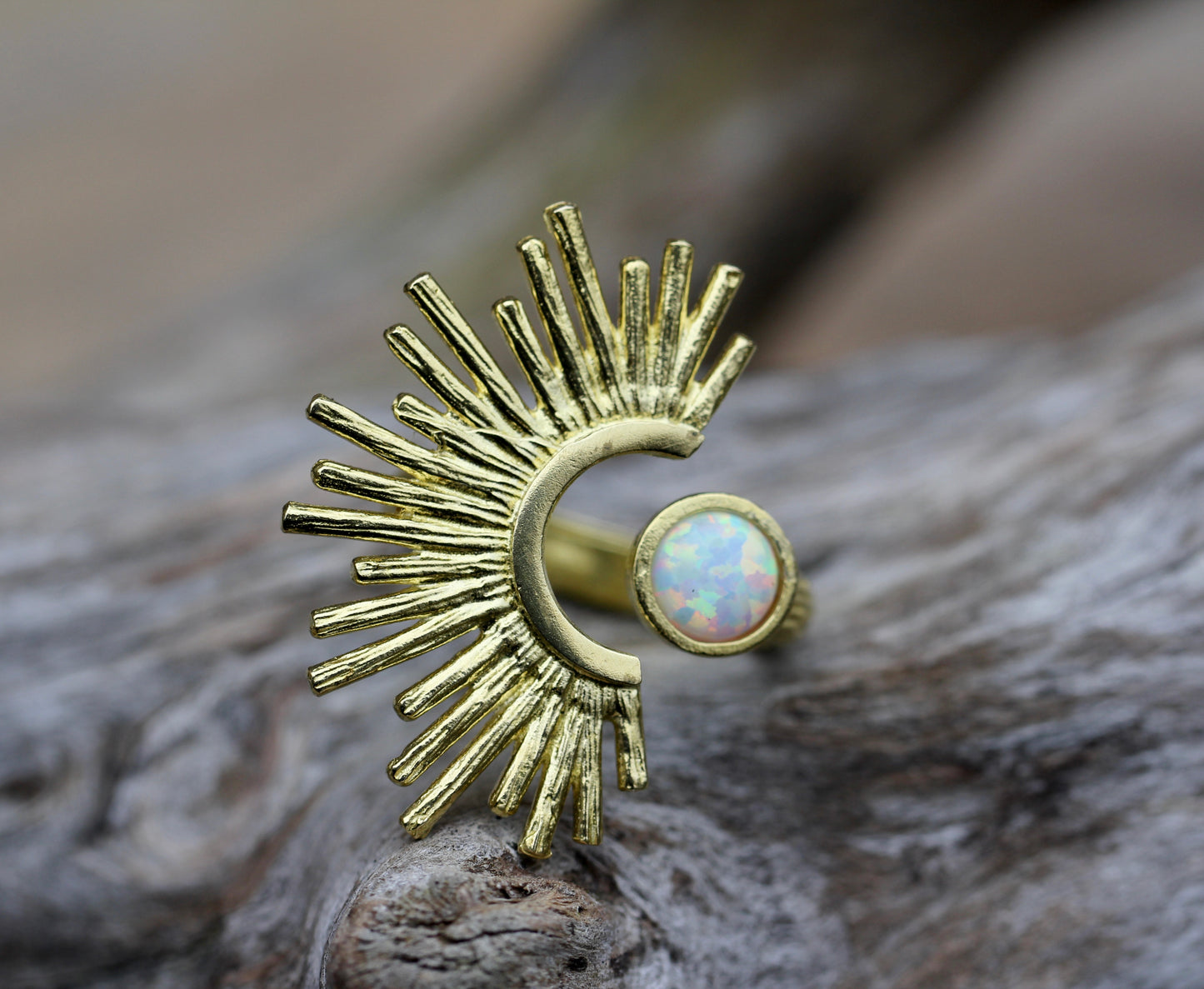 Created Opal Sunburst Ring