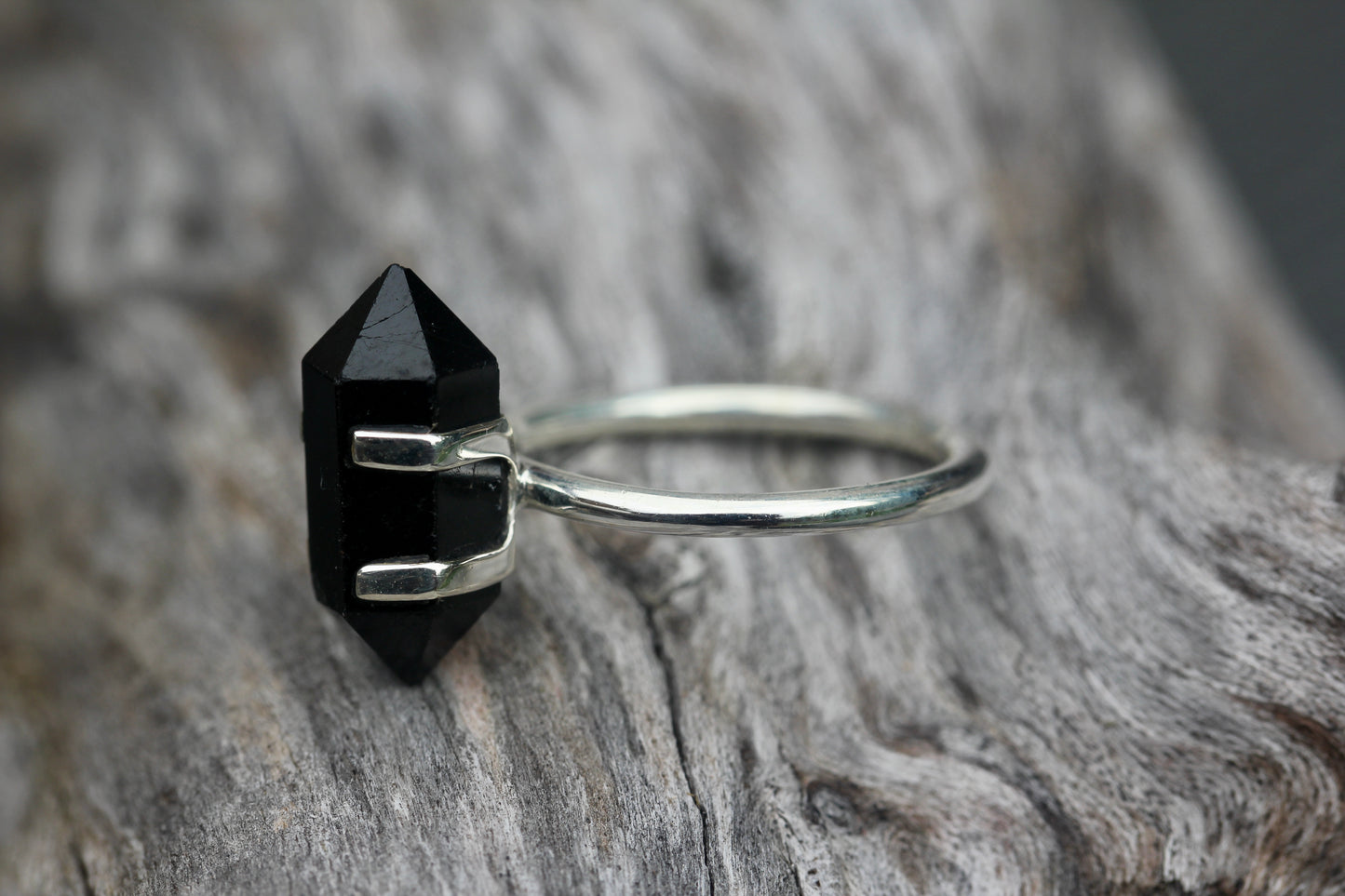 Black Tourmaline Crystal Point Ring