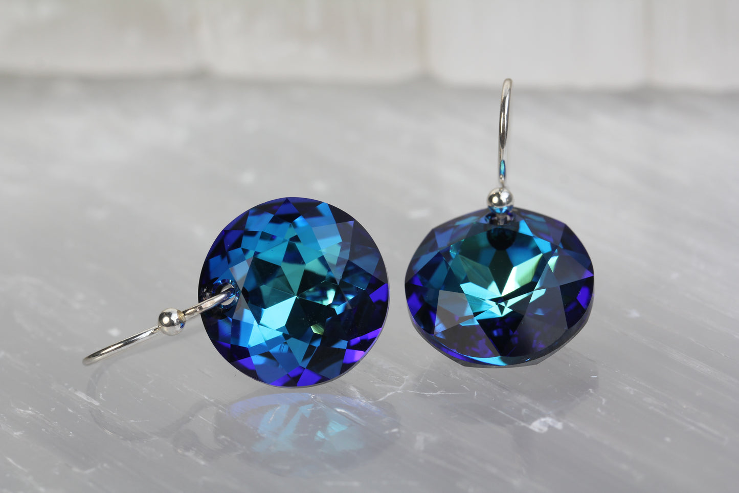 Bermuda Blue Crystal Dime Drop Earrings