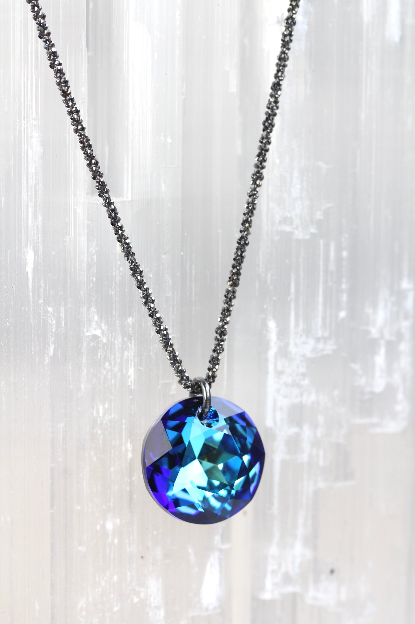 Bermuda Blue Austrian Crystal Dime Drop Necklace