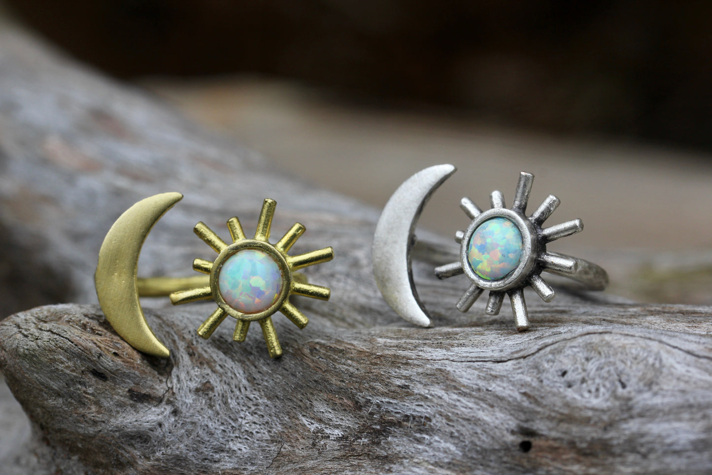 Opal Moon and Sun Brass Ring