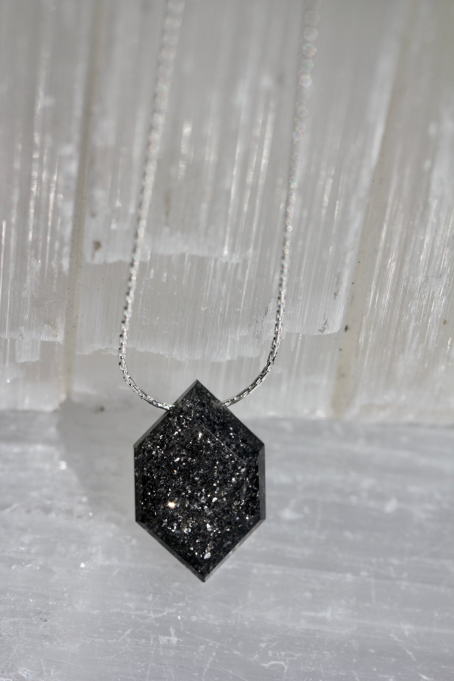 Black Sunstone Hexagon Necklace
