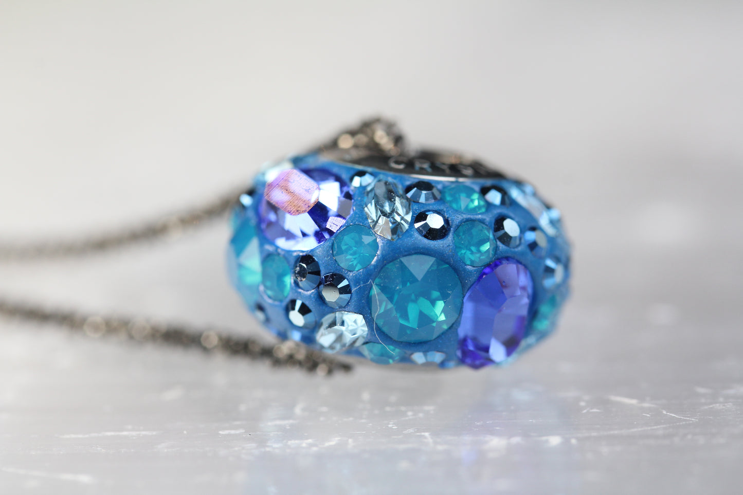Bermuda Blue Pave Swarovski Crystal Bead Necklace