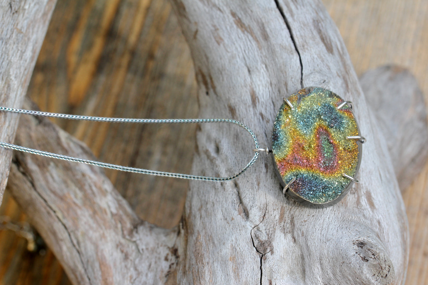 Rainbow Pyrite Oval Cab Necklace